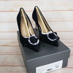 Ann Taylor Suede Gracie Tortoiseshell Buckle Pumps in Black Size 8M Pointy Toe